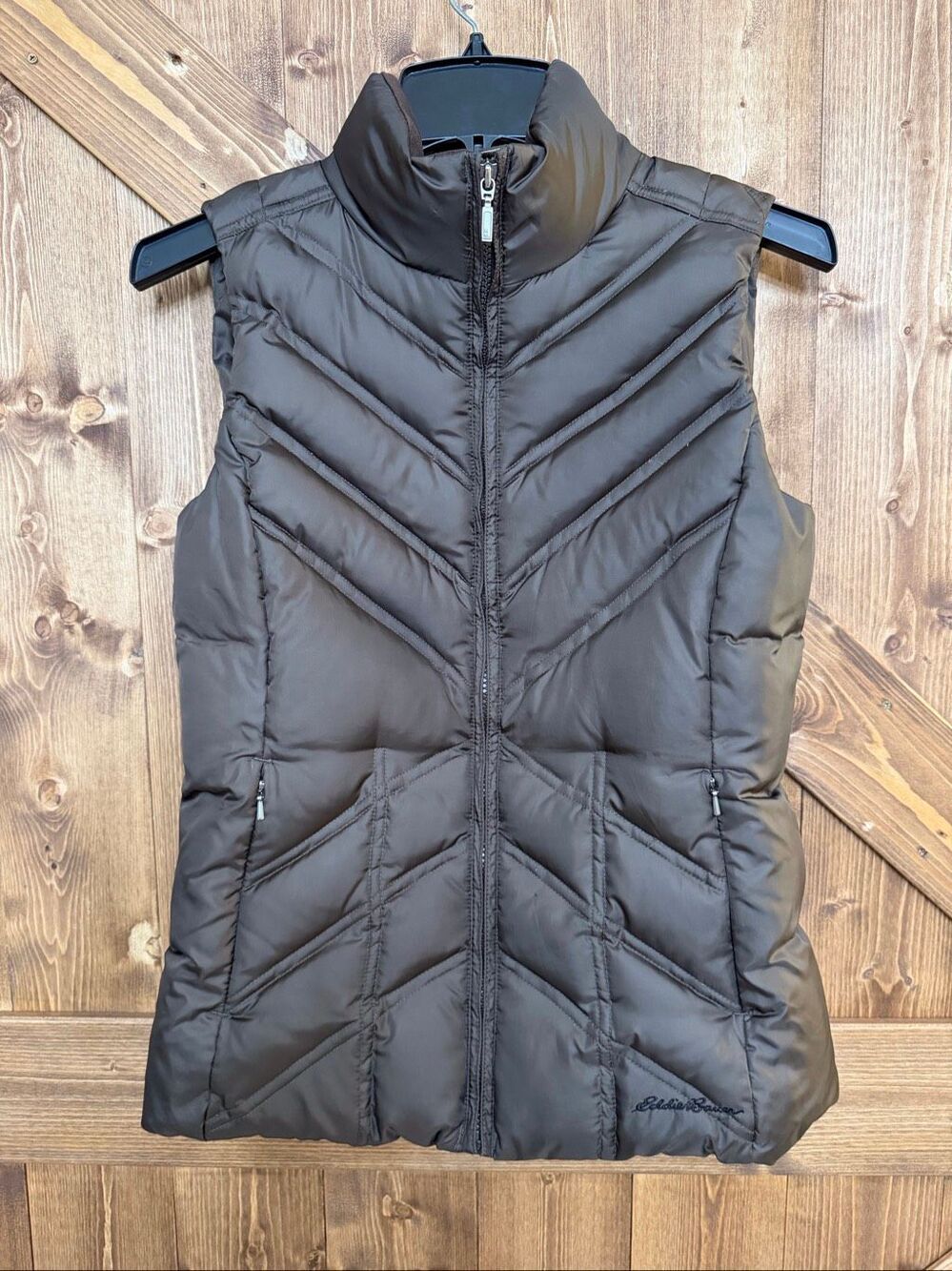 Eddie Bauer Womens Goose Down Puffer Vest Brown Quilted Zip Pockets Size XS (942